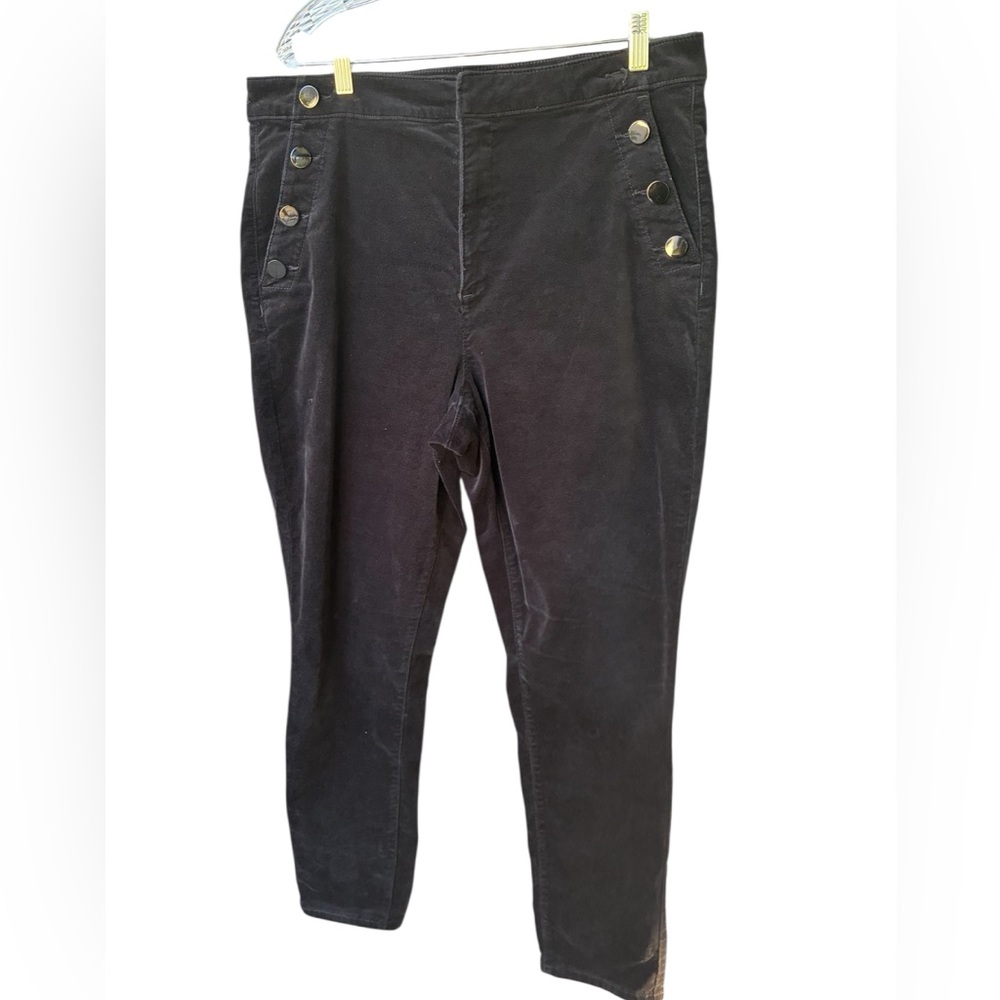 LOFT Black Corduroy Sailor Button Pants Size 16 High Rise Straight